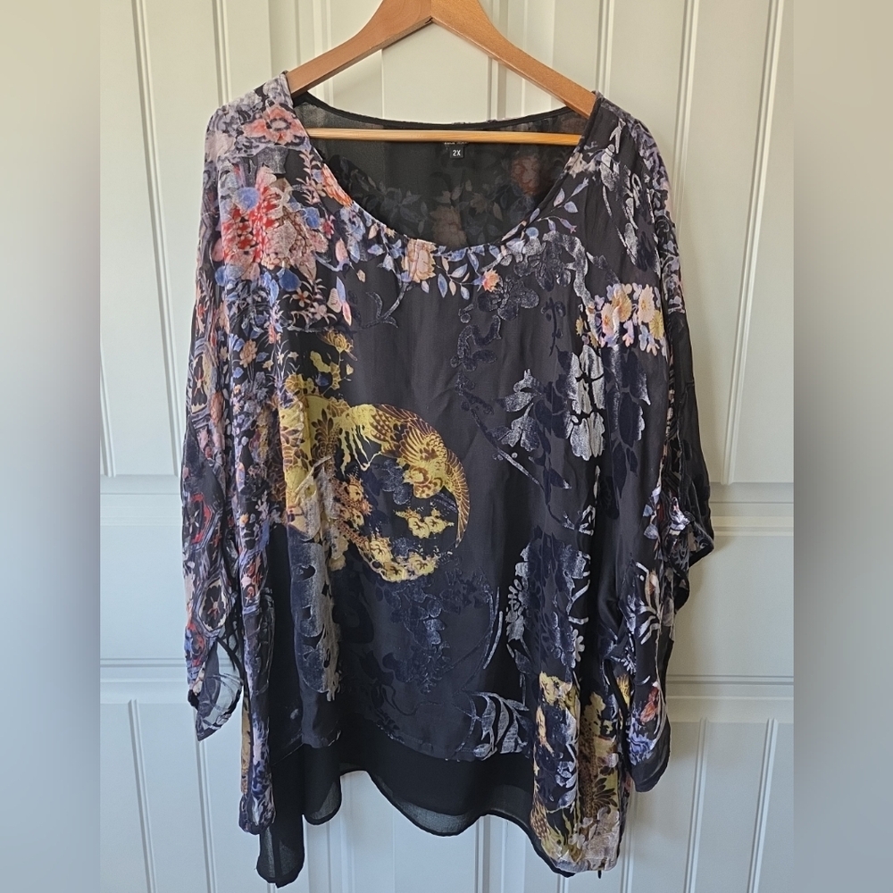 CITRON Santa Monica Silk Kimono Topper w/under Layer Top Plus Size 2X